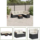 The Living Store 7-tlg. Garten-Sofagarnitur mit Kissen Schwarz Poly Rattan