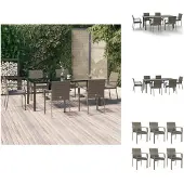 vidaXL 7-tlg. Garten-Essgruppe mit Kissen Schwarz und Grau Poly Rattan - Gartenmöbel-Sets