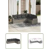 The Living Store 6-tlg. Garten-Sofagarnitur mit Kissen Grau Poly Rattan