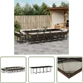 The Living Store 17-tlg. Garten-Essgruppe mit Kissen Braun Poly Rattan