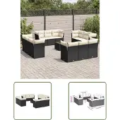 The Living Store 13-tlg. Garten-Sofagarnitur mit Kissen Schwarz Poly Rattan