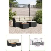 The Living Store 5-tlg. Garten-Sofagarnitur mit Kissen Schwarz Poly Rattan