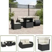 The Living Store 6-tlg. Garten-Sofagarnitur mit Kissen Schwarz Poly Rattan