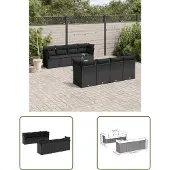 The Living Store 9-tlg. Garten-Sofagarnitur mit Kissen Schwarz Poly Rattan