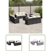 The Living Store 13-tlg. Garten-Sofagarnitur mit Kissen Schwarz Poly Rattan