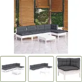 The Living Store 6-tlg. Garten-Lounge-Set mit Kissen Weiß Kiefernholz