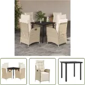 The Living Store 5-tlg. Garten-Essgruppe mit Kissen Beige Poly Rattan