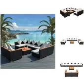 vidaXL 9-tlg. Garten-Lounge-Set mit Auflagen Poly Rattan Schwarz - Gartenmöbel-Sets