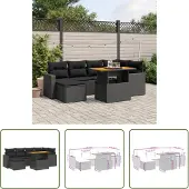 The Living Store 7-tlg. Garten-Sofagarnitur mit Kissen Schwarz Poly Rattan