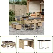 The Living Store 9-tlg. Garten-Essgruppe mit Kissen Beigemischung Poly Rattan