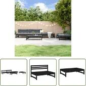 The Living Store 5-tlg. Garten-Lounge-Set Schwarz Massivholz Kiefer