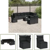 The Living Store 11-tlg. Garten-Sofagarnitur mit Kissen Schwarz Poly Rattan