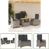 The Living Store 4-tlg. Garten-Essgruppe mit Kissen Grau Poly Rattan