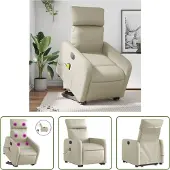 The Living Store Massagesessel mit Aufstehhilfe Elektrisch Creme Kunstleder