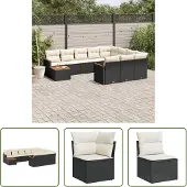 The Living Store 11-tlg. Garten-Sofagarnitur mit Kissen Schwarz Poly Rattan