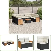 The Living Store 10-tlg. Garten-Sofagarnitur mit Kissen Schwarz Poly Rattan