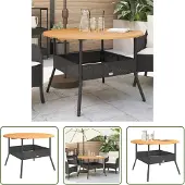 The Living Store Gartentisch mit Holzplatte Schwarz Ø110x71 cm Poly Rattan