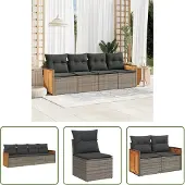 The Living Store 4-tlg. Garten-Sofagarnitur mit Kissen Grau Poly Rattan