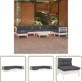 The Living Store 9-tlg. Garten-Lounge-Set mit Kissen Weiß Kiefer Massivholz
