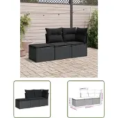 The Living Store 3-tlg. Garten-Sofagarnitur mit Kissen Schwarz Poly Rattan