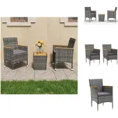 vidaXL 3-tlg. Bistro-Set Poly Rattan und Akazienholz Grau - Gartenmöbel-Sets