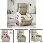 The Living Store Massagesessel mit Aufstehhilfe Elektrisch Creme Kunstleder