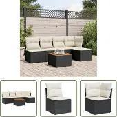 The Living Store 6-tlg. Garten-Sofagarnitur mit Kissen Schwarz Poly Rattan