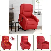The Living Store Massagesessel mit Aufstehhilfe Elektrisch Rot Kunstleder