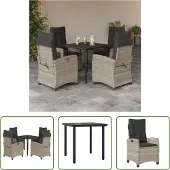 The Living Store 5-tlg. Garten-Essgruppe mit Kissen Hellgrau Poly Rattan