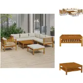 vidaXL 8-tlg. Garten-Lounge-Set mit Creme Kissen Massivholz Akazie - Gartenmöbel-Sets