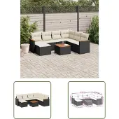 The Living Store 8-tlg. Garten-Sofagarnitur mit Kissen Schwarz Poly Rattan