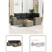 The Living Store 5-tlg. Garten-Sofagarnitur mit Kissen Grau Poly Rattan