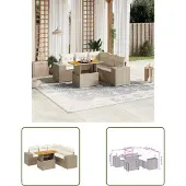 The Living Store 6-tlg. Garten-Sofagarnitur mit Kissen Beige Poly Rattan