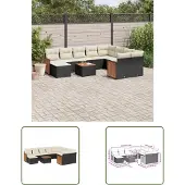 The Living Store 11-tlg. Garten-Sofagarnitur mit Kissen Schwarz Poly Rattan