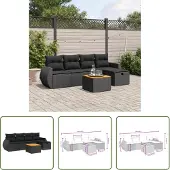 The Living Store 6-tlg. Garten-Sofagarnitur mit Kissen Schwarz Poly Rattan