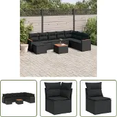 The Living Store 9-tlg. Garten-Sofagarnitur mit Kissen Schwarz Poly Rattan