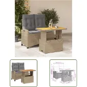 The Living Store 2-tlg. Garten-Essgruppe mit Kissen Beige Poly Rattan