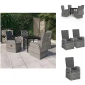 vidaXL 5-tlg. Garten-Essgruppe mit Kissen Grau - Gartenmöbel-Sets