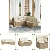 The Living Store 5-tlg. Garten-Sofagarnitur mit Kissen Beige Poly Rattan