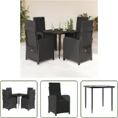 The Living Store 5-tlg. Garten-Essgruppe mit Kissen Schwarz Poly Rattan