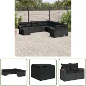 The Living Store 11-tlg. Garten-Sofagarnitur mit Kissen Schwarz Poly Rattan