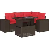 Syfax 5-teiliges Gartensofa-Set mit Kissen, braun, Polyrattan