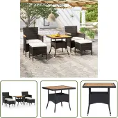 The Living Store 5-tlg. Garten-Essgruppe Poly Rattan & Massivholz Akazie Schwarz