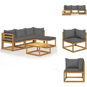 vidaXL 5-tlg. Garten-Lounge-Set mit Auflagen Massivholz Akazie - Gartenmöbel-Sets