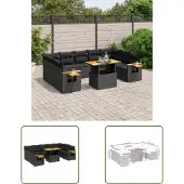 The Living Store 10-tlg. Garten-Sofagarnitur mit Kissen Schwarz Poly Rattan