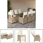 The Living Store 9-tlg. Garten-Essgruppe mit Kissen Beige Poly Rattan