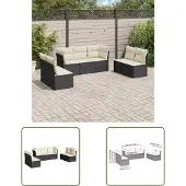 The Living Store 7-tlg. Garten-Sofagarnitur mit Kissen Schwarz Poly Rattan