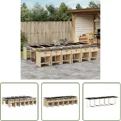 The Living Store 13-tlg. Garten-Essgruppe mit Kissen Beigemischung Poly Rattan