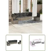 The Living Store 6-tlg. Garten-Sofagarnitur mit Kissen Grau Poly Rattan