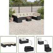 The Living Store 11-tlg. Garten-Sofagarnitur mit Kissen Schwarz Poly Rattan